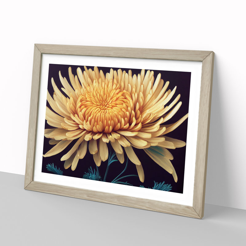Charming Chrysanthemum Flower - Framed Print, 46cm H x 64cm W x 2cm D, Oak