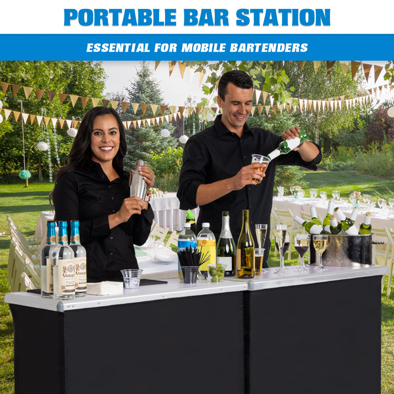 Black Portable Double Bar Table Set with Carrying Case