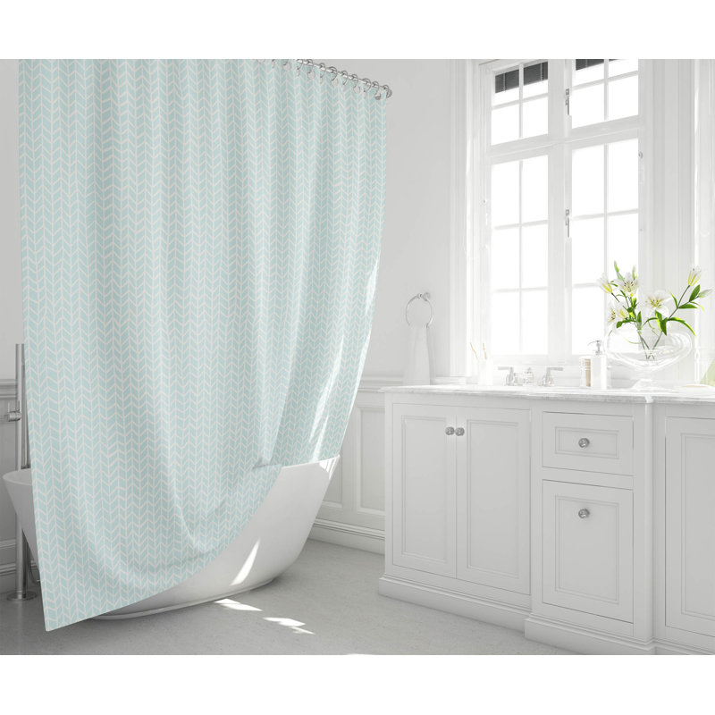 Chevron Feather Ultra-Thin Lightweight Shower Curtain, Blue/Light Blue Chevron / Zig Zag 1