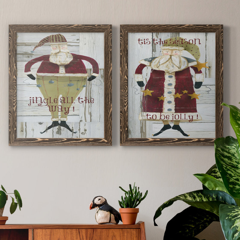 Jingle Santa - ensemble de 2 reproductions, H 24 po x l 36 po x P 1,5 po, Toile avec cadre en noyer, Pas de tapis