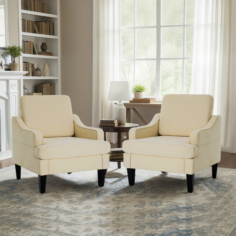 Ensemble de 2 chaises de lecture modernes rembourrées pour chambre à coucher avec poches latérales Chaises de salon confortables