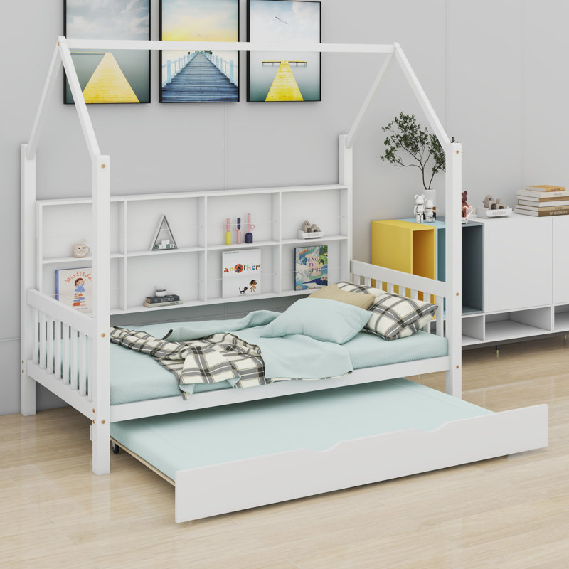 Lit House avec lit gigogne, lit pour enfant avec tablette