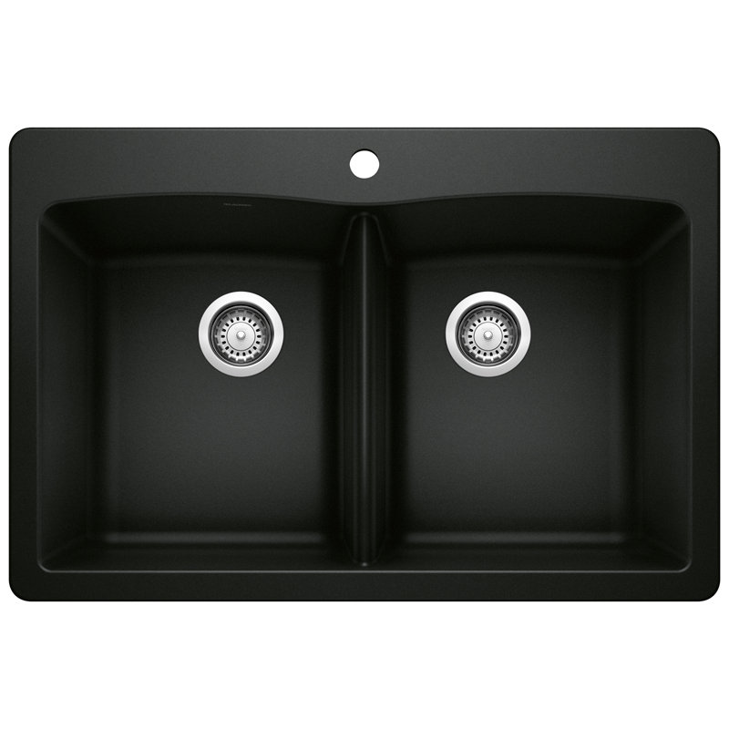 Évier de cuisine à double cuve 50/50 à double cuve Diamond SILGRANIT - Noir charbon, Coal Black