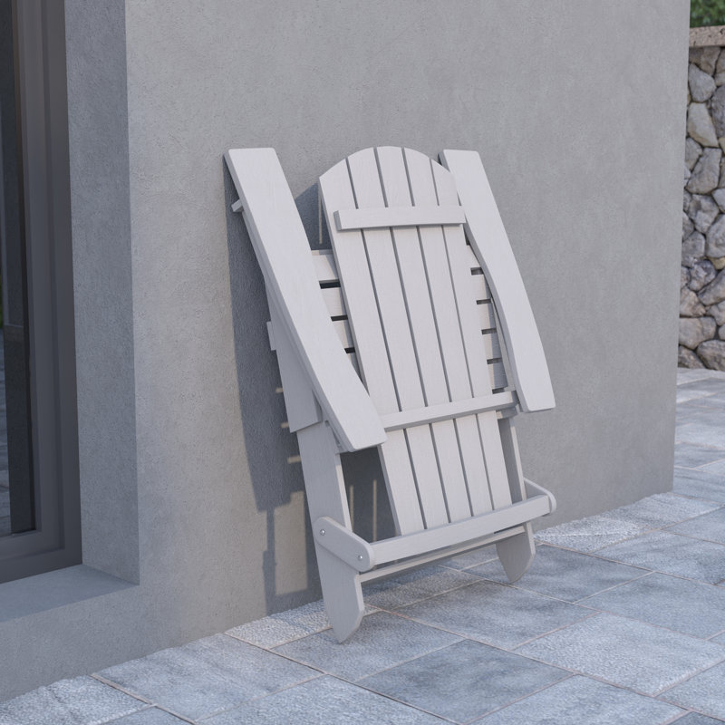 Balasi Contemporary Commercial Grade All-Weather Poly Resin Indoor/Outdoor Folding Adirondack Chair, Gray