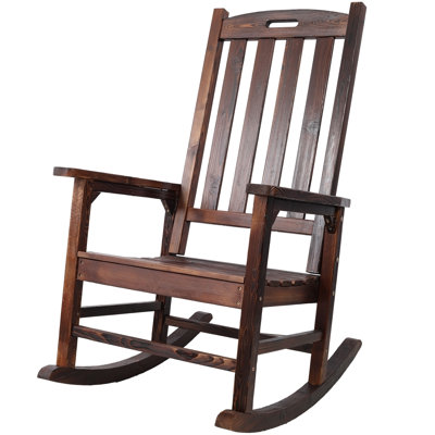 Chaise berçante de véranda en bois surdimensionnée avec assise large et dossier haut, bascule lisse à haut dossier pour l'intérieur et l'extérieur