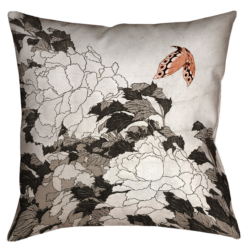 Coussin extérieur Katsushika Hokusai, 20 po x 20 po, Orange et gris