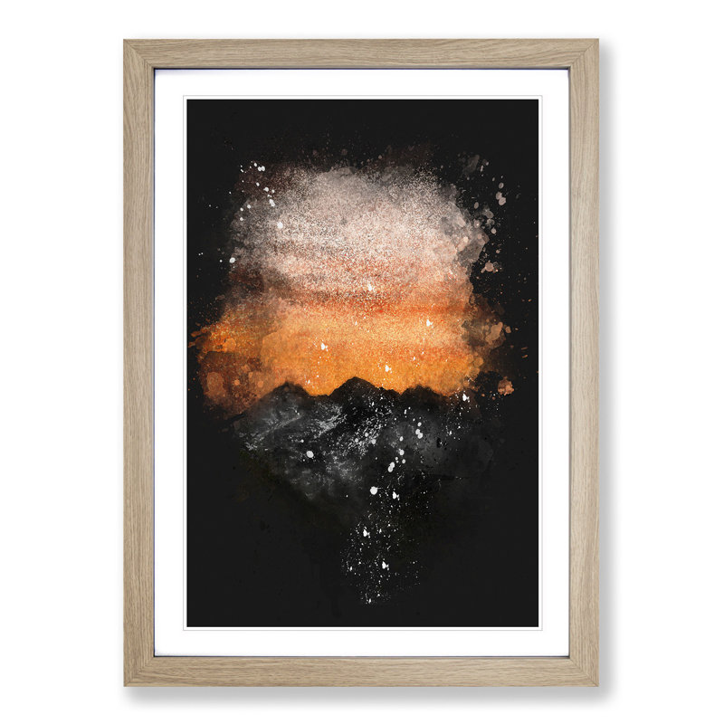 Orange Sky Above Mountains in Italy - Picture Frame Graphic Art Print on MDF, 87cm H x 62cm W x 2cm D, Oak Framed