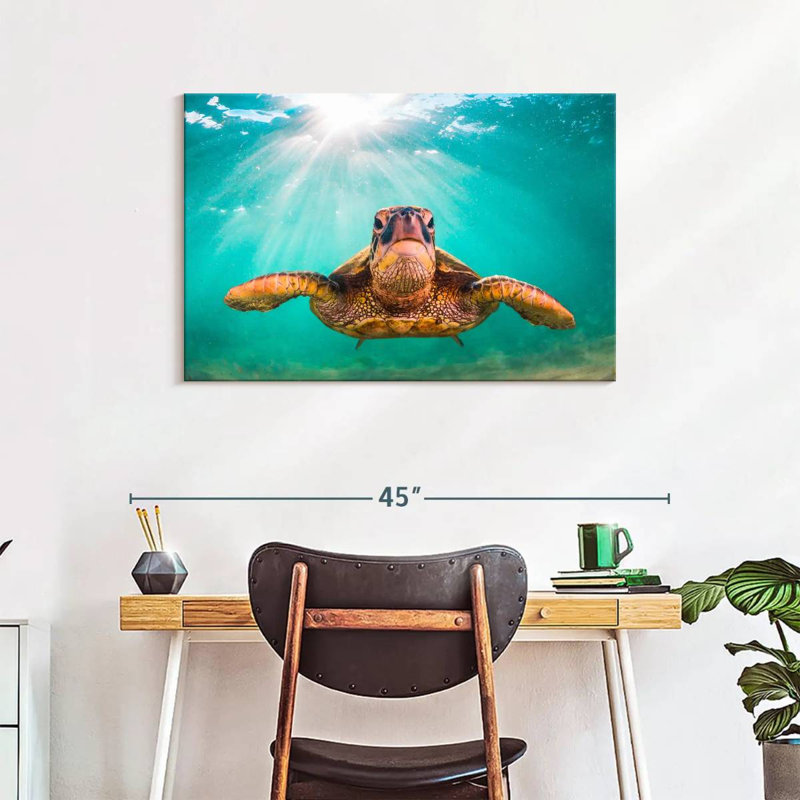 Tortue verte de Maui sur toile, H 24 po x l 36 po x P 1,25 po