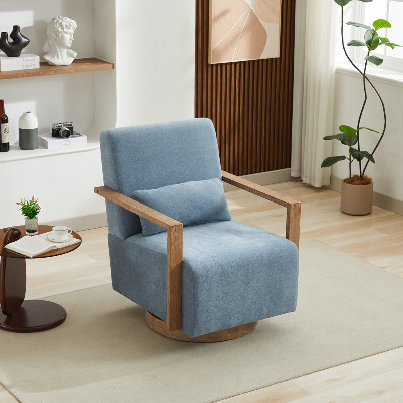 Fauteuil d'appoint pivotant moderne 30,3 po Roomfitters, accoudoirs en bois massif à structure ouverte et rotation à 360 °, bleu pâle