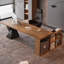 Noyer clair + bureau en bois massif en forme de L noir + fer-1172575057
