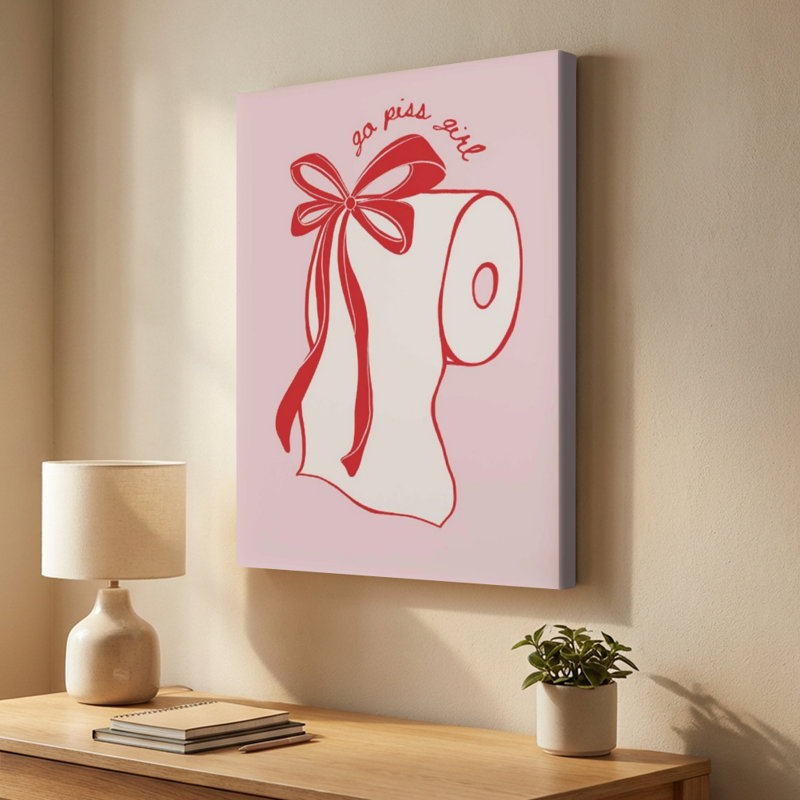 Rouleau de papier de toilette avec nœud rouge - Impression d'art mural moderne sur toile tendue sur châssis, 91,4 cm (H) x 61 cm (L), prête à être accrochée