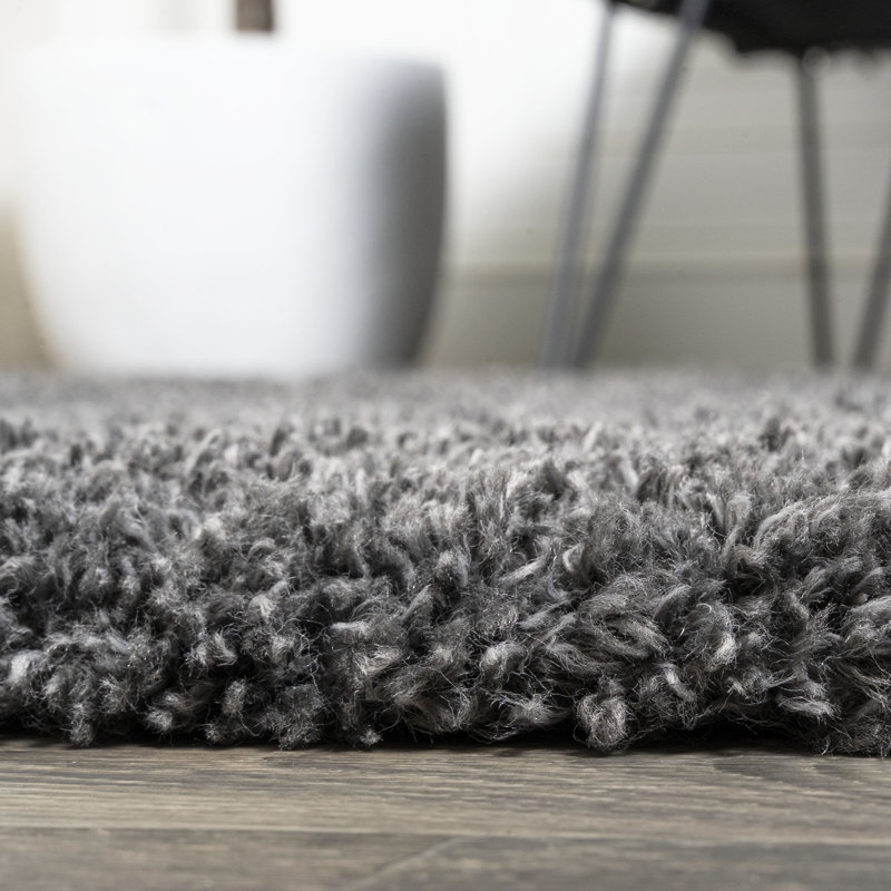 Tapis gris foncé à poils longs Anttwan, Tapis de couloir 2 pi x 10 pi