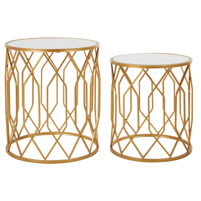 Elms Glass Top Drum Nesting Tables