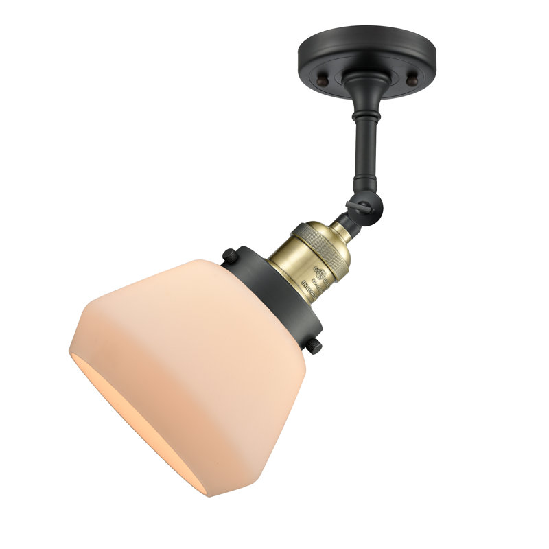 Rivka Glass Semi Flush Mount, No Bulb Included, Matte White Cased, Black Antique Brass