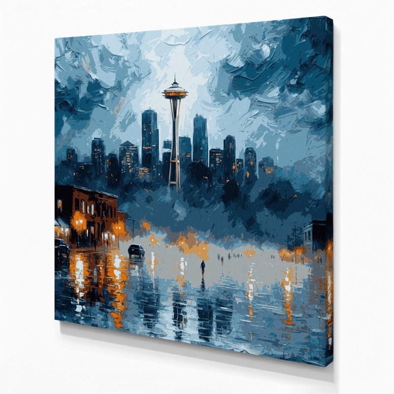 Cities Seattle WA Blue Canvas Wall Art