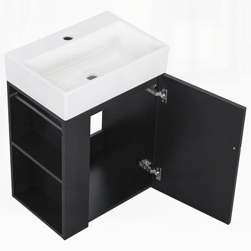 Meuble-lavabo 20 po avec lavabo en céramique, Noir