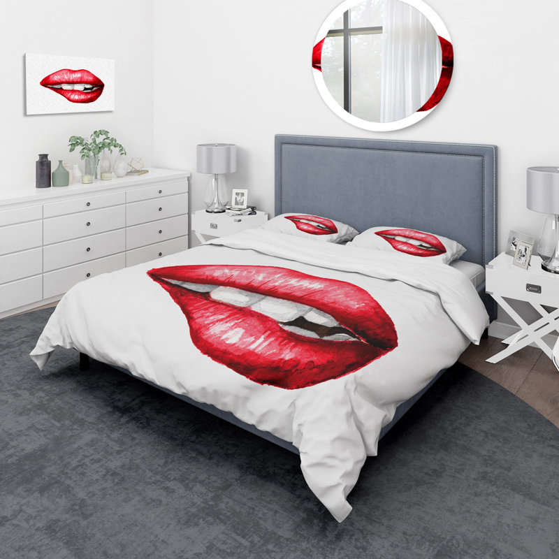 Lèvres mordantes - ensemble de housse de couette moderne - polyester microfibre