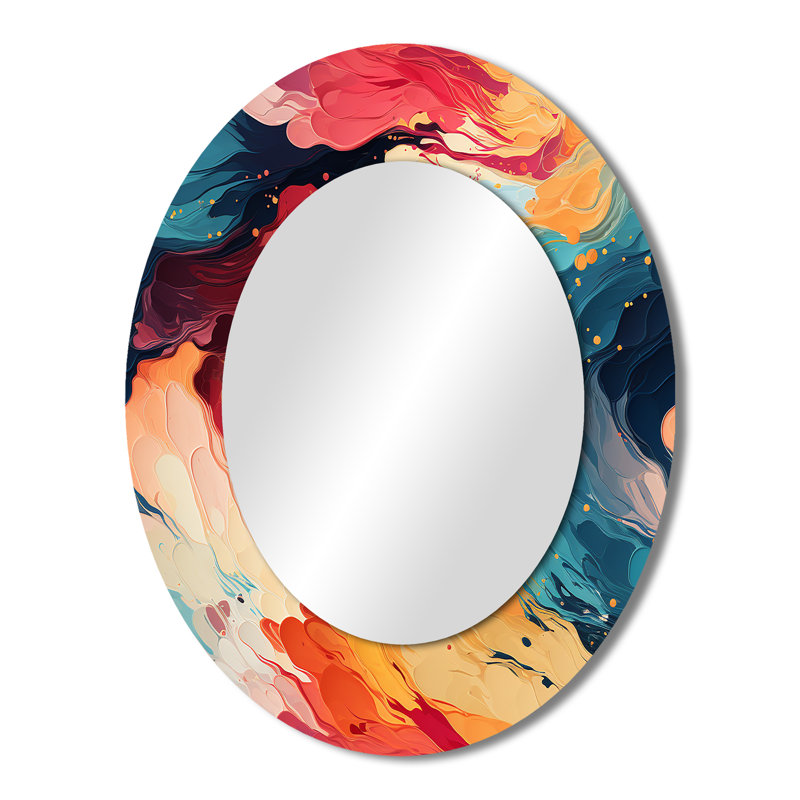 Artistique, couleurs pastel abstraites - miroir ovale multicolore, H 43 po x l 33 po