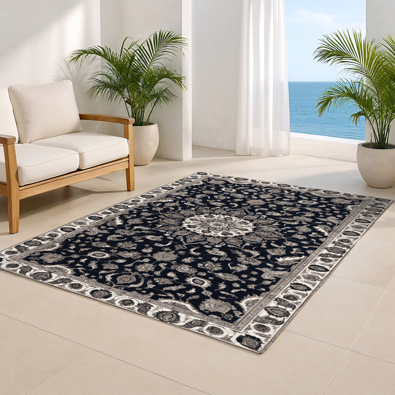 Tabriz Gray Indoor and Outdoor Area Rug, Rectangle 4' x 6'