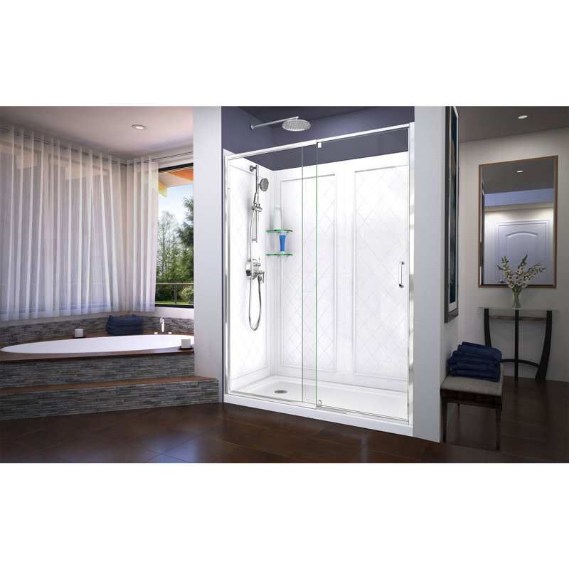 Flex 60" x 76.75" Pivot Semi-Frameless Shower Door, Left