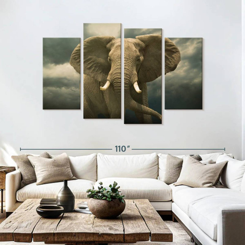 Brampt tempête sur un éléphant d'Afrique, H 54 po x l 84 po