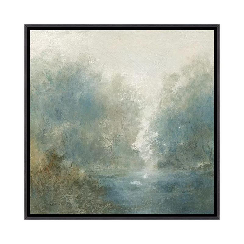 «Quiet Mist» par Carol Robinson - reproduction imprimée, Toile avec cadre noir patiné, Pas de tapis