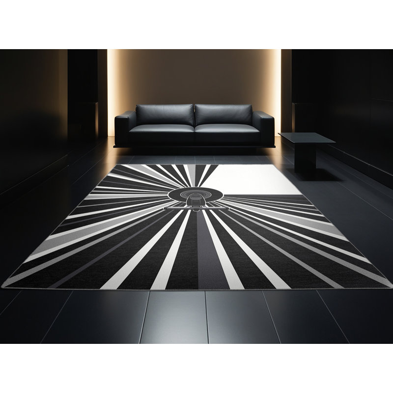 Machine Washable Noma Rowing Machine Modern Geometric Rug in Gray – Gray Binding, 7x9