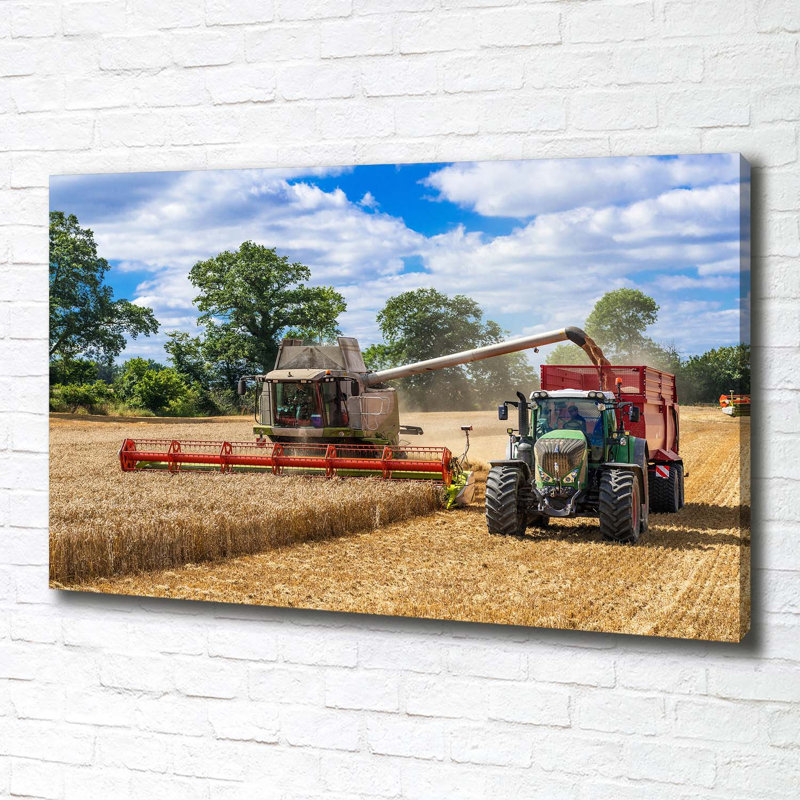 Combine And Tractor - Wrapped Canvas Print