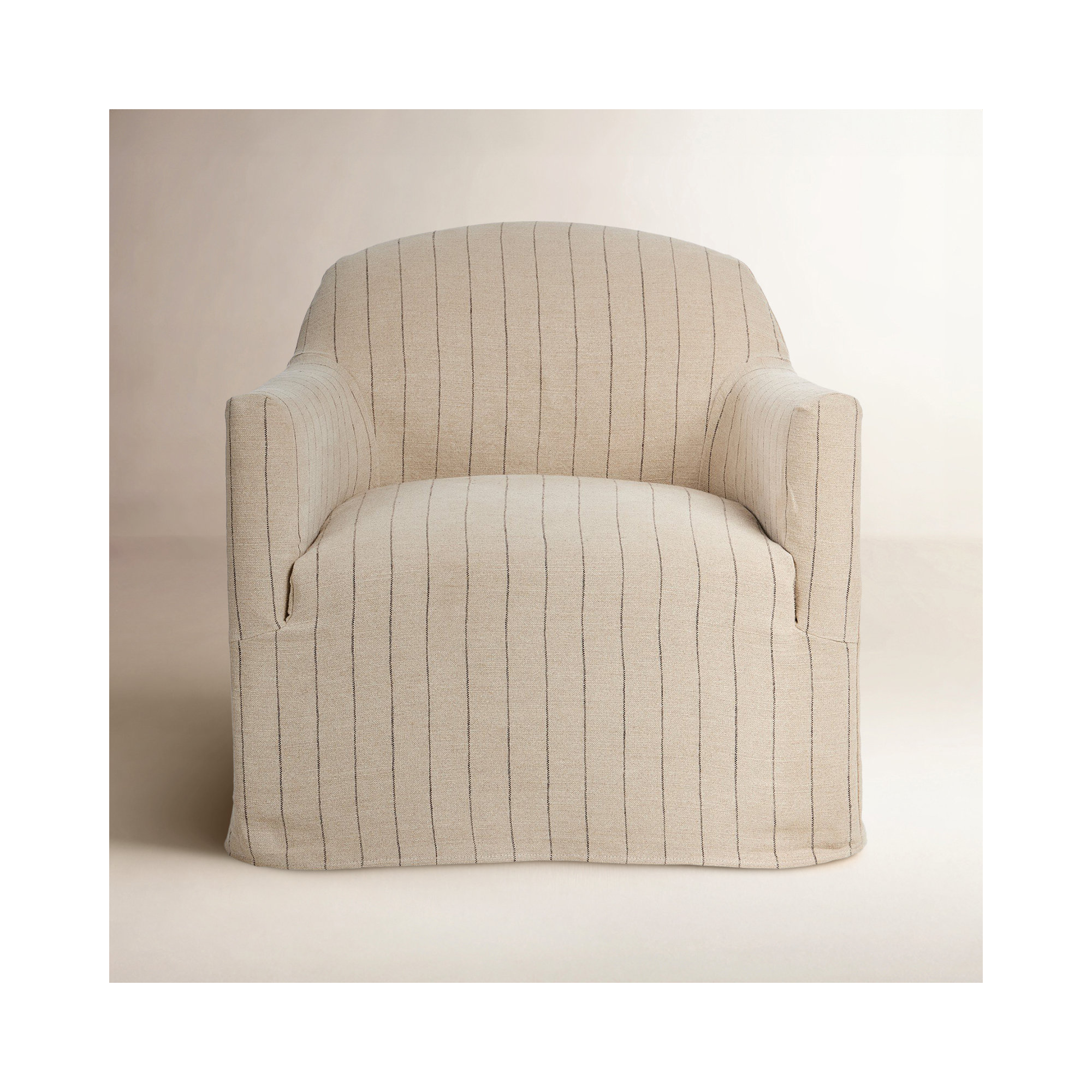 Lowell Swivel Chair, Cream Striped Linen