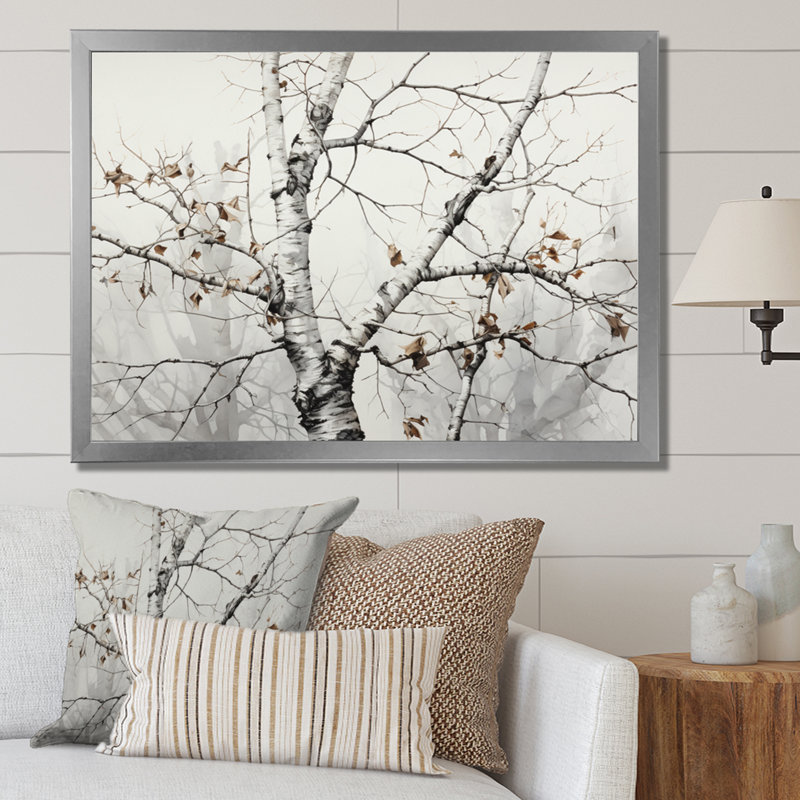 «Mon monochrome Tree Whispers of Grey and White II», reproduction d'art sur toile, H 16 po x l 32 po x P 1 po, Argenté