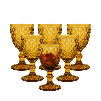8.5 oz Vintage Embossed Handled Glass Goblet (Brown)