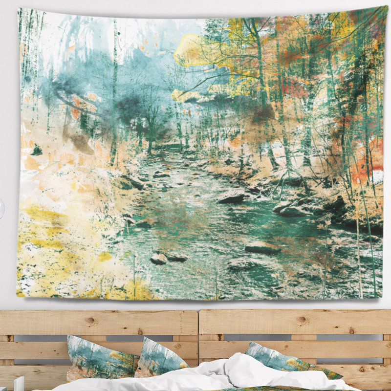 Peinture de paysage tapisserie Rocky River, H 32 po x l 39 po