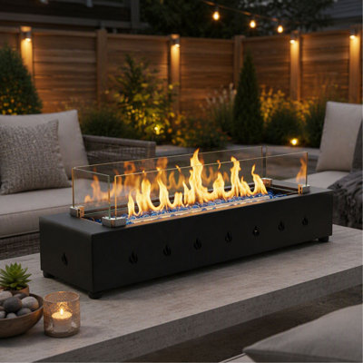 Foyer au propane rectangulaire de 28 pouces, brûleur à gaz 40 000 BTU avec conception en acier résistant au vent et perles de verre pour terrasse extérieure