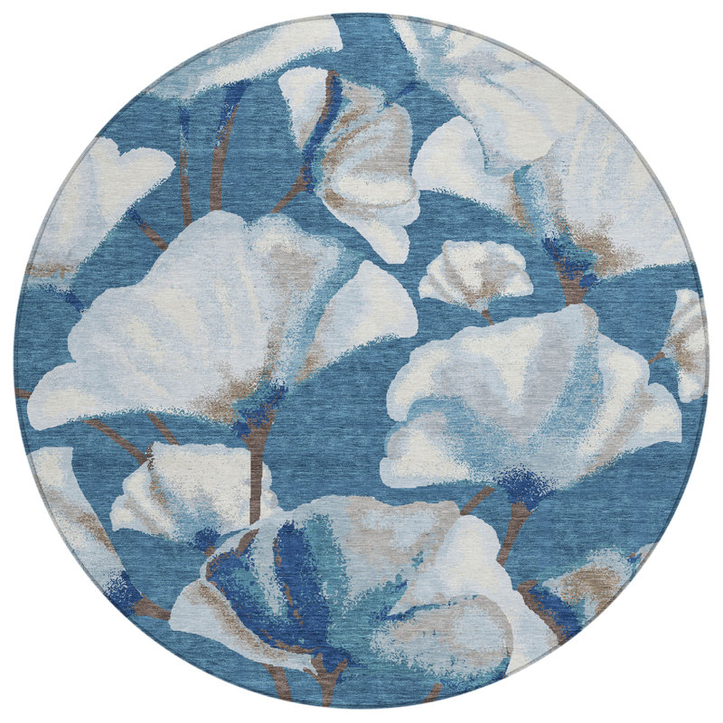 Machine Washable Indoor/Outdoor Chantille ACN2405 Botanical Rug, Round 8'