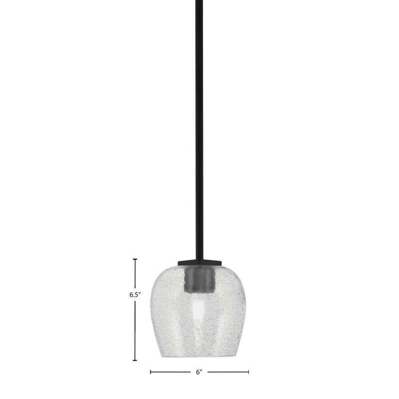 Mini-luminaire suspendu suspendu Mariko avec verre marbré de 6 po, Givré, Noir / transparent, Noir mat