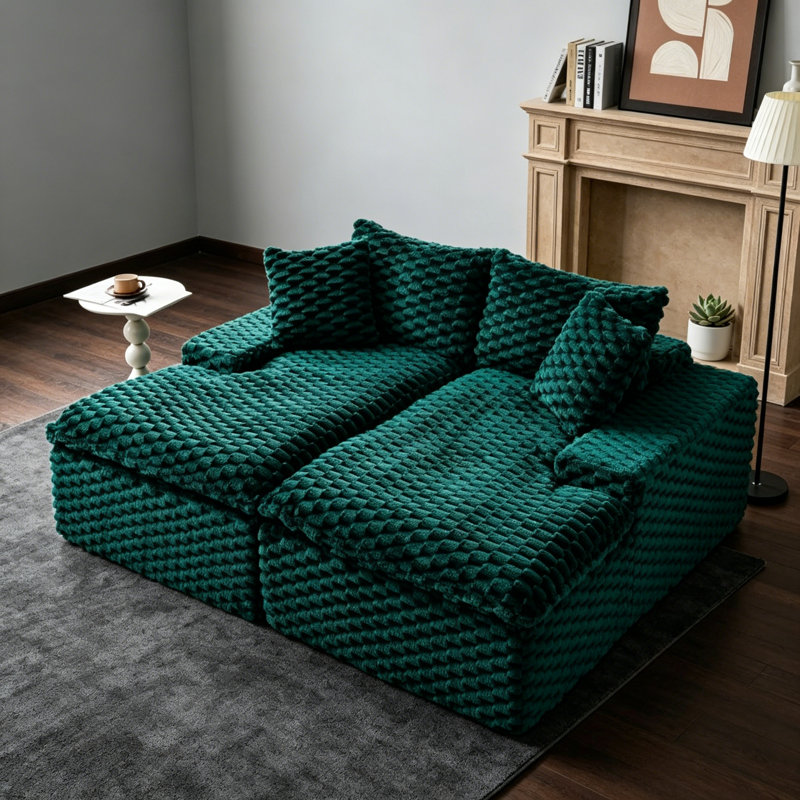 Double méridienne, canapé rembourré en velours tortue avec éponge haute résilience, siège multifonctionnel pour la chambre à coucher du salon
