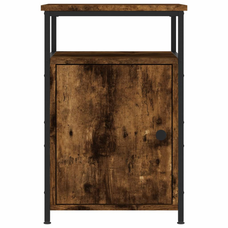 Macbean 40cm W Iron Bedside Table, Smoked Oak, Individual