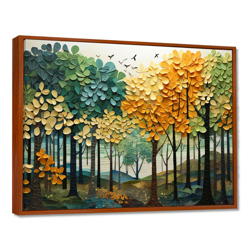 «Orange Green Trees Canopy Patchwork III», reproduction sur toile flottante, H 24 po x l 32 po x P 1 po, Brun