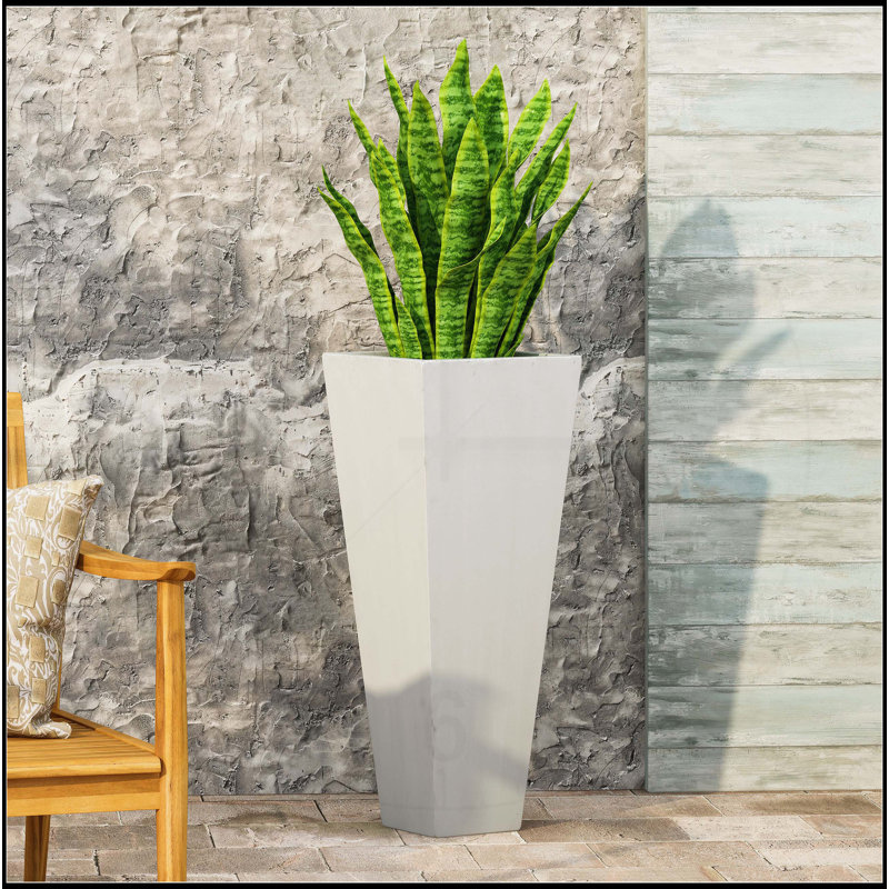 Jardinière d'extérieur moderne en pierre MGO, Blanc mat, H 32,5 po x l 13 po x P 13 po