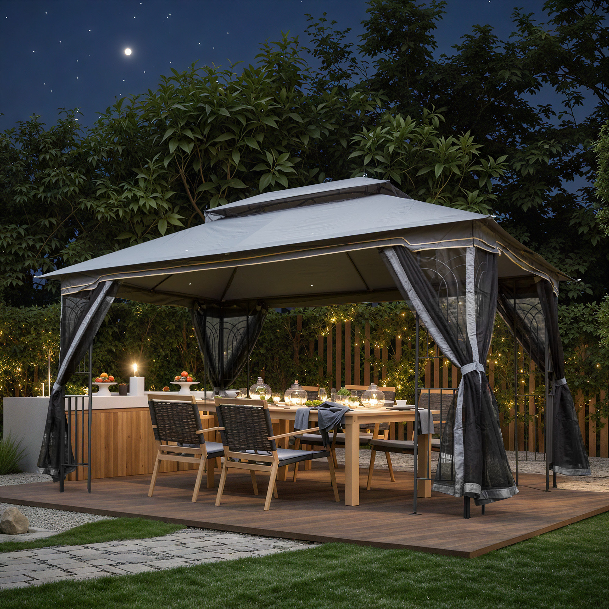 EROMMY 10' X 13' Outdoor Gazebo, Metal Gazebo With Mosquito