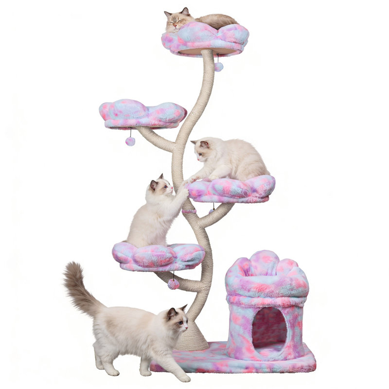 Tour pour arbre à chat 4 couches avec lit pour chat et cachette, arbre à chat multicolore avec poteau à griffer, housses amovibles et lavables