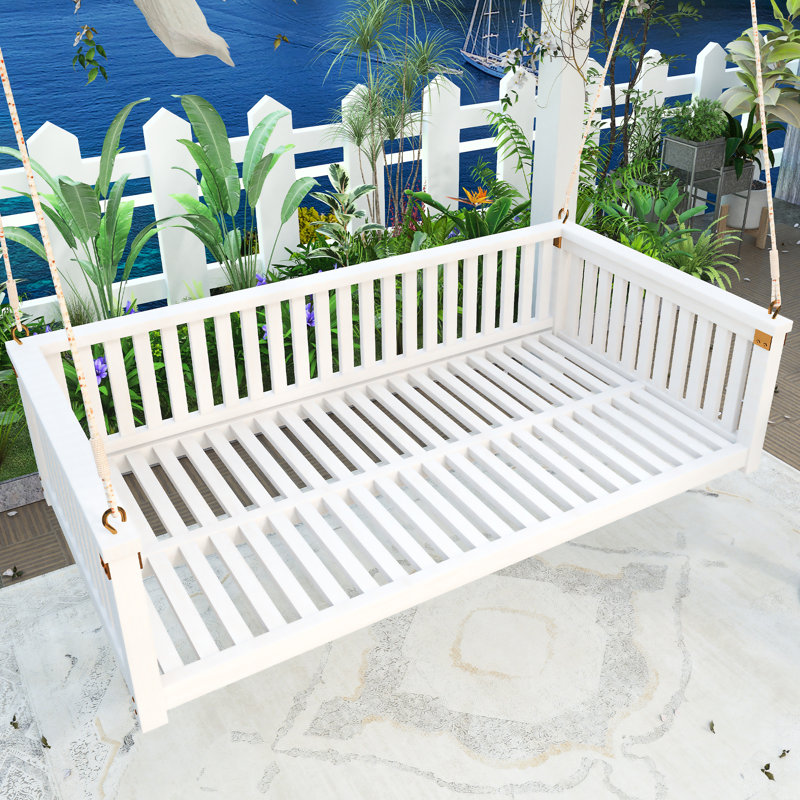 Balancelle de jardin en bois avec cordes, Blanc