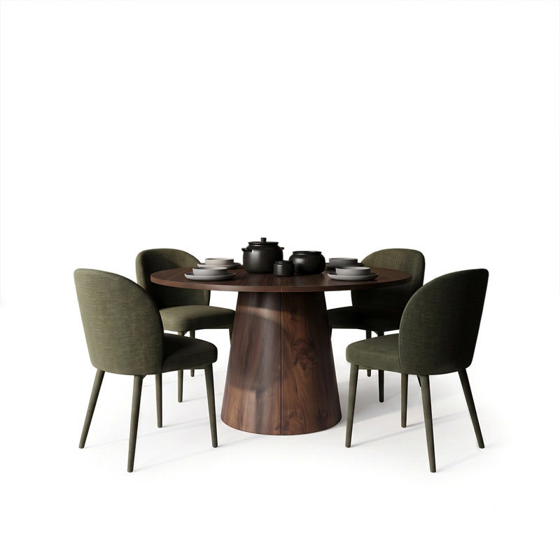 Ensemble de salle à manger extensible Modern 47 "à 83" avec chaises rembourrées en chenille, 5 Pieces: Table, 4 Chairs, Green