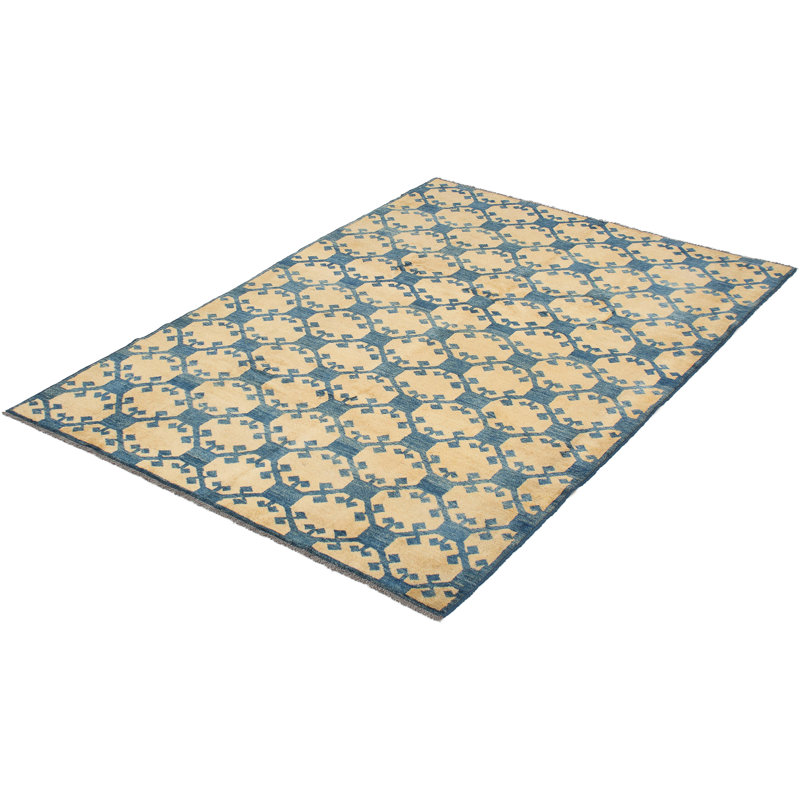 Tapis de la surface en laine bleu marine 5 pi 8 po x 8 pi 5 po main-of-kind noué la Ziegler