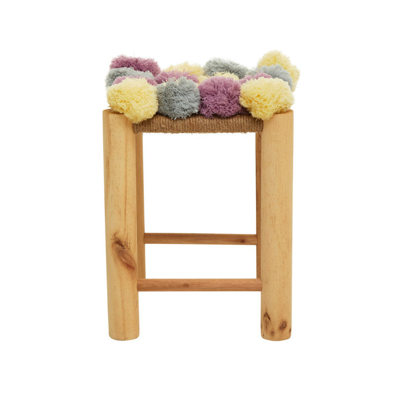 Carentan Solid Wood Accent Stool, Grey/Beige/Pink