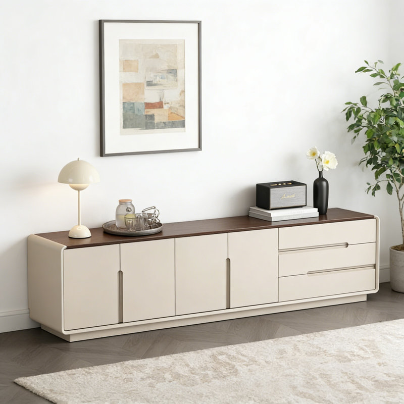 Meuble télé français de style crème français, H 23,62 po x L 86,61 po x l 15,75 po