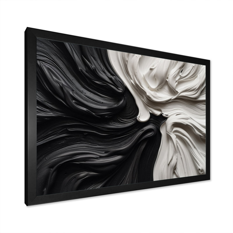 Black White Marbled Dreamscape IV On Canvas Print, Single Picture Framed, 34" H x 44" W, Black