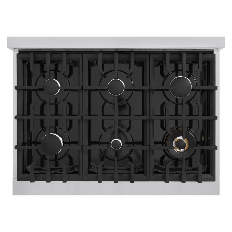 Professional 36" Gas Cooktop with 6 Burners, Stainless Steel