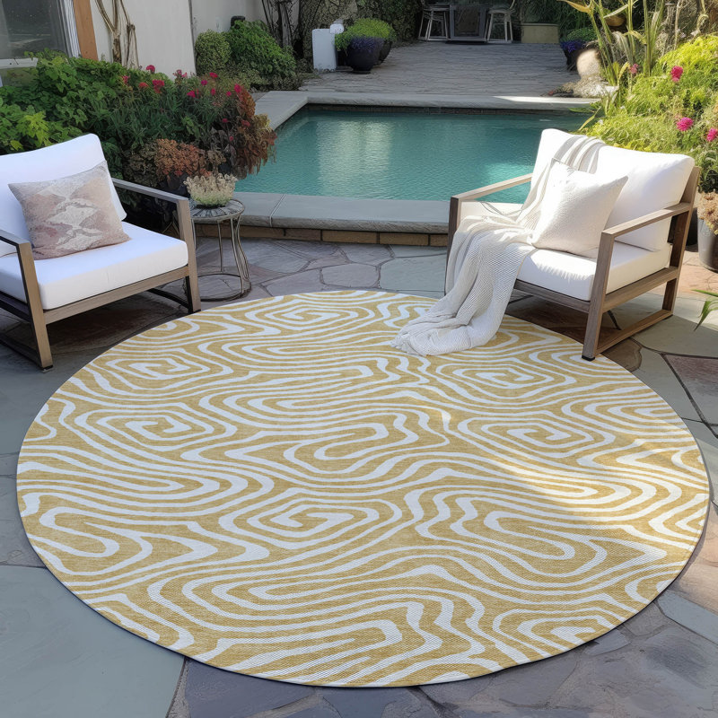  Machine Washable Indoor/Outdoor Chayden ACN1020 Gold Rug, Round 8'