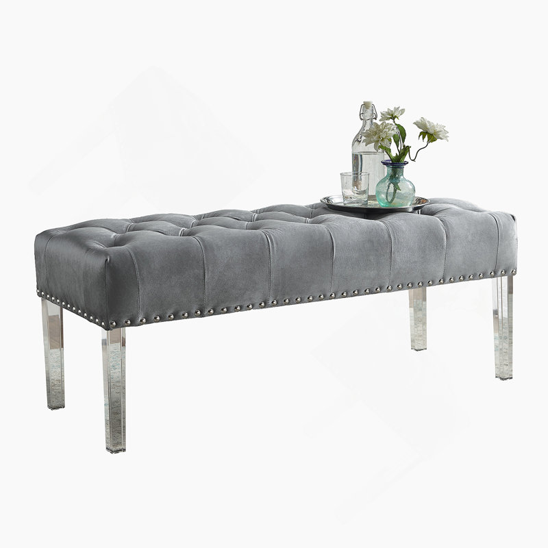Banc rembourré en velours capitonné Valley, Gris